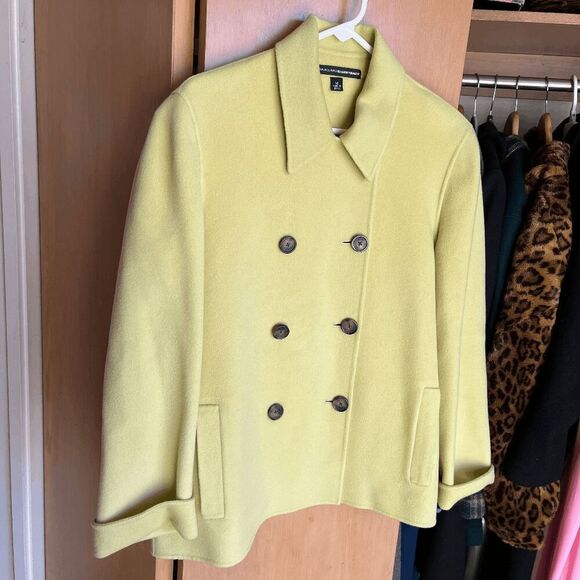 Vintage Linda Allard Ellen Tracy Wool Pea Coat Green Double-Breasted 14 - Picture 1 of 7